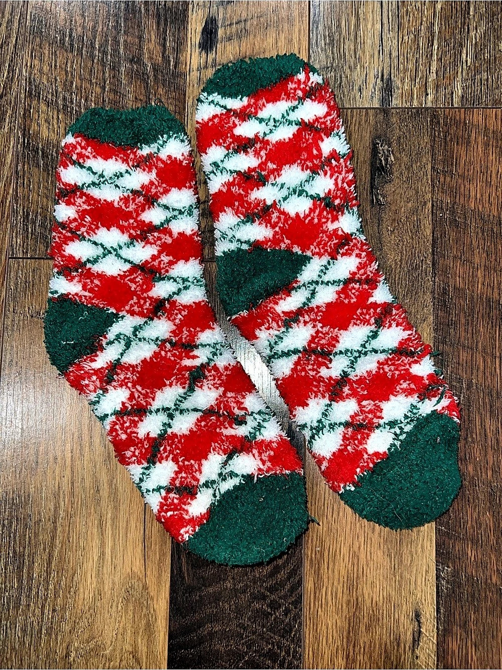 Fuzzy Holiday Socks in Red & Green Like New